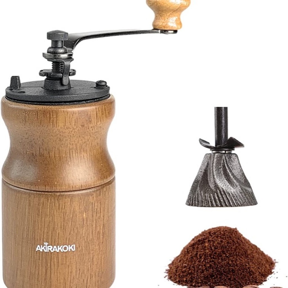 AKIRAKOKI Manual Coffee Bean Grinder Wooden Mill with Cast Iron Burr, Large